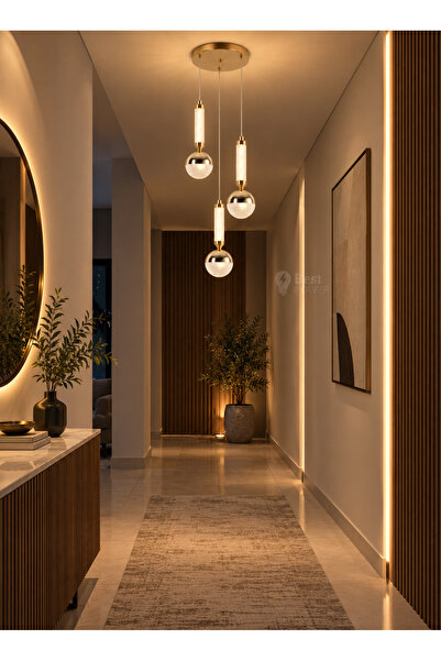 best power ثريا معلقة مودرن LED ذهبية 3 إضاءات بتصميم كروي وأسطواني فاخر - نج...