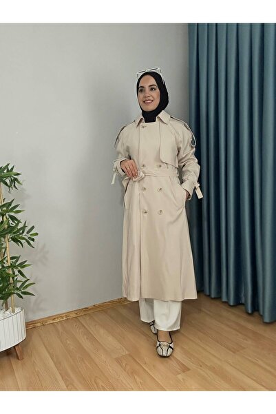 hefa moda Kadın Kruvaze Kırışmaz Kumaş Mevsimlik Allerli Trençkot 120 Cm Ara Boy