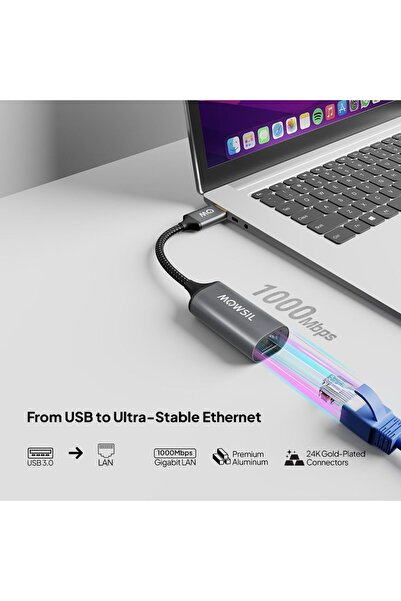 MOWSIL USB 3.0 to Ethernet Adapter – Gigabit 1000Mbps RJ45 LAN Converter, Aluminum Alloy Body, USB to LAN Adapter Compatible with MacBook, PC, Surface, Switch, Windows, macOS & Linux