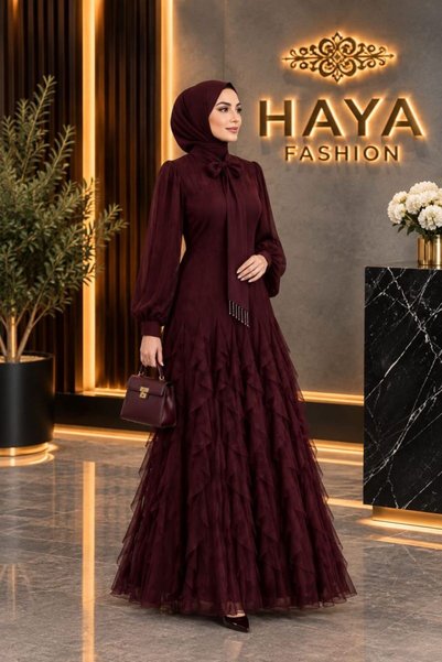 Haya Fularlı taşlı elbise
