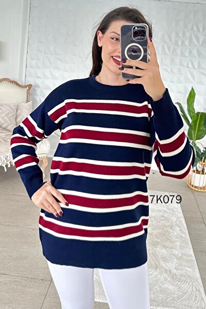 İnce Topuk Crew Neck Striped Knitwear Blouse 7K079