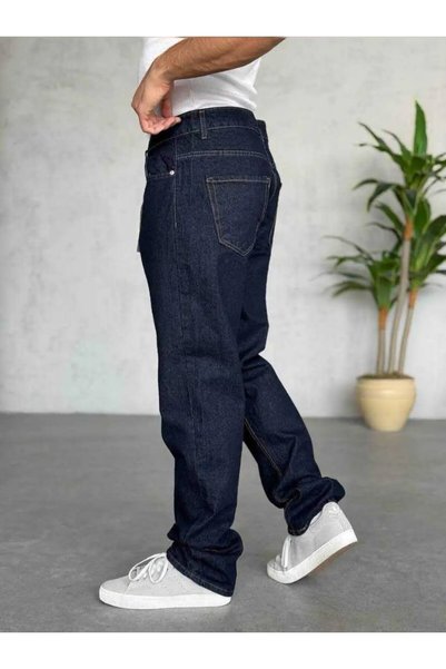 More Black Men's Navy Blue Straight Fit Jean Trousers
