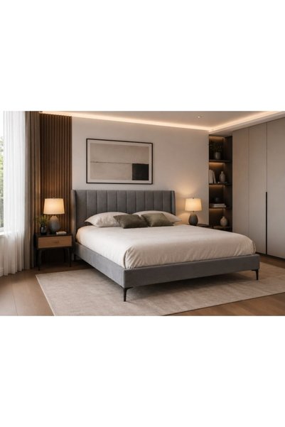Occident Design Pat tapițat Tossino 160x200 cm Gri catifea cu somieră cu șipc...