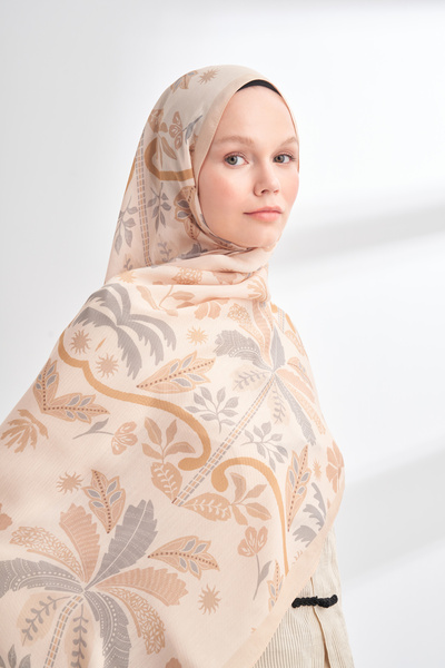 Generic Brand ARHIVĂ FLORALĂ ȘAL CU MODEL PALMĂ - PIATRĂ - BEJ NISIP