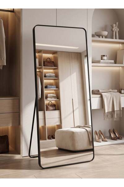 Taimi مرآة كبيرة بتصميم فاخر 155×45 سم - مرآة بطول كامل مع إطار معدني أسود وح...