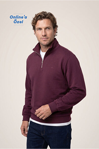 Kiğılı Zippered Half Turtleneck Regular Fit Cotton Basic Sweatshirt