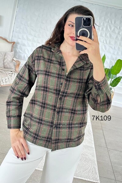 İnce Topuk Stone Detailed Plaid Lumberjack Shirt 7K109