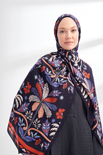 Generic Brand ȘAL CU MODEL PALMERA ARCHIVE FLORAL - ALBASTRU ÎNCHIS