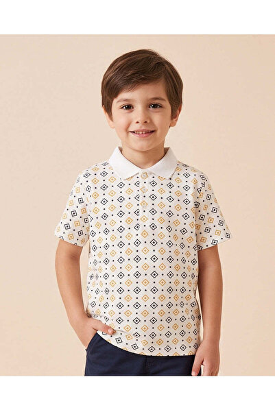 REDTAG Boys Ivory Printed Polo Shirt