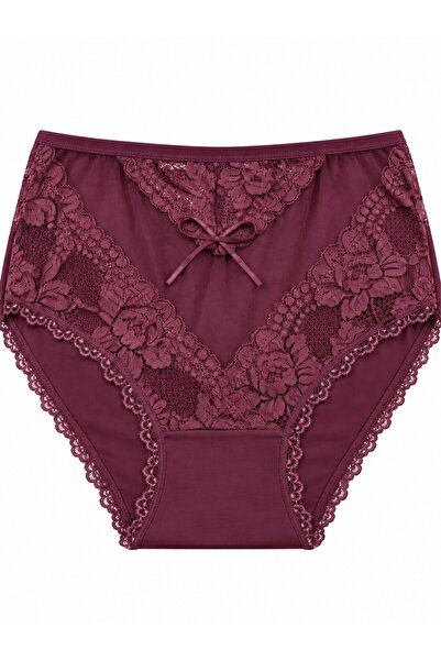 Zena Large Size High Waist Floral Lace Bow Detailed Cotton Women's Panties