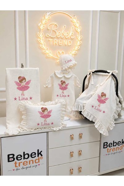 bebektrend Sevimli Peri Kız, Kız Modeli ve Kişiye Özel İsim Nakışlı Müslin Ye...