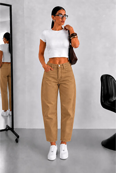 connemara Women's Beige High Waist Barrel Fit Jean Pants