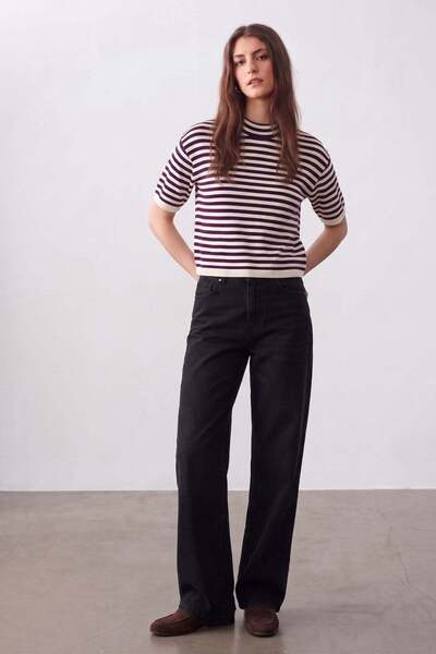 Shopping Shop Striped short sleeve knit blouse - murdum