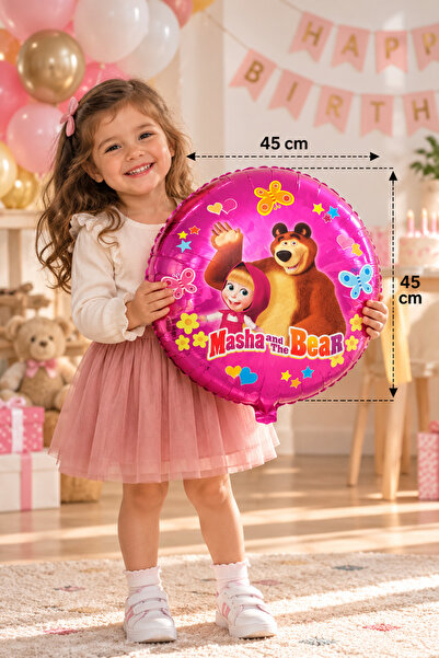Parti dolabı Pembe Maşa Masha Yuvarlak Folyo Balon 45cm