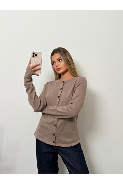 LEA Women's Crew Neck Buttoned 95% Cotton Thin Knitwear Cardigan