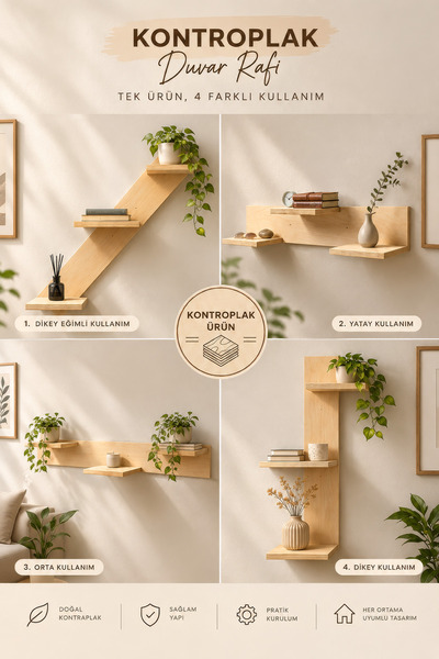Zevahir Home 1 Adet Ahşap Raf 4 Farklı Kullanım Mutfak , Salon , Ev ve Banyo ...