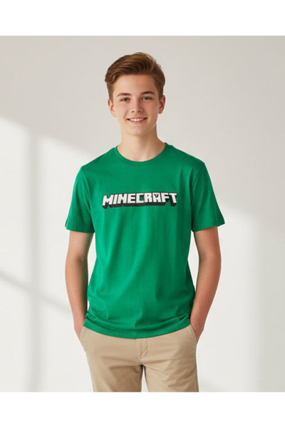 REDTAG Senior Boys Green Minecraft Graphic T-Shirt