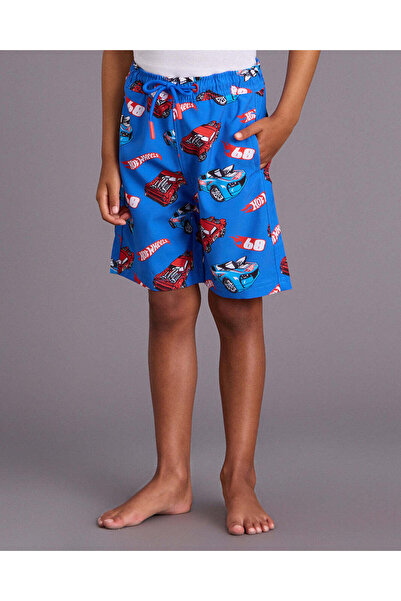 REDTAG Boys Navy Hot Wheels Printed Swim Shorts