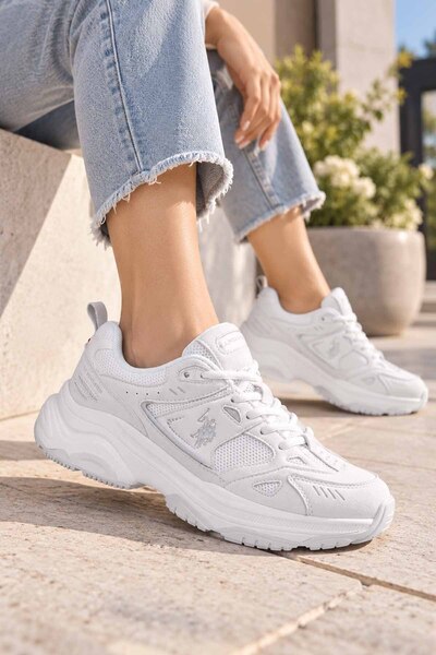U.S. Polo Assn. Gray Women's White Sports Shoes – Chunky Thick Sole Casual Sn...
