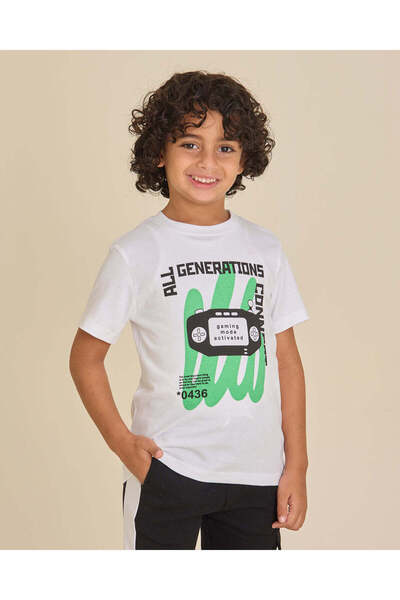 REDTAG Boys White Graphic Print T Shirt