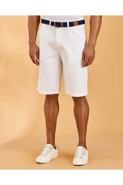REDTAG Men White Belted Chino Shorts