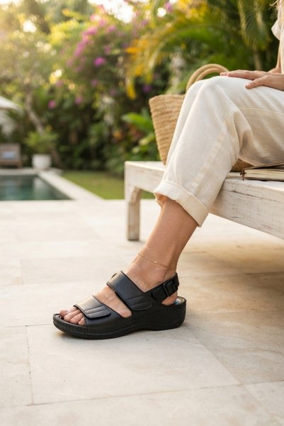 Look Life S282.027 Sandale de damă ortopedice de zi cu zi, cu talpă din gel, cu toc negru, Incim