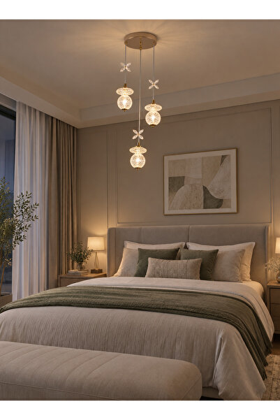 best power ثريا معلقة مودرن LED ذهبية 3 إضاءات بتصميم كريستالي وفراشات - نجفة...