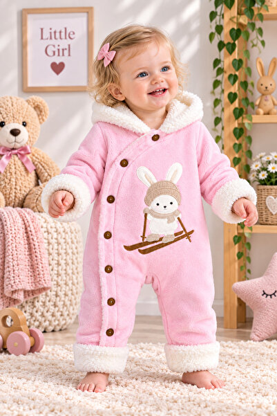Nehad Bebe Kız Bebek Welsoft Kapüşonlu Tulum Tavşan Nakışlı İçi Yumuşak Kışlı...