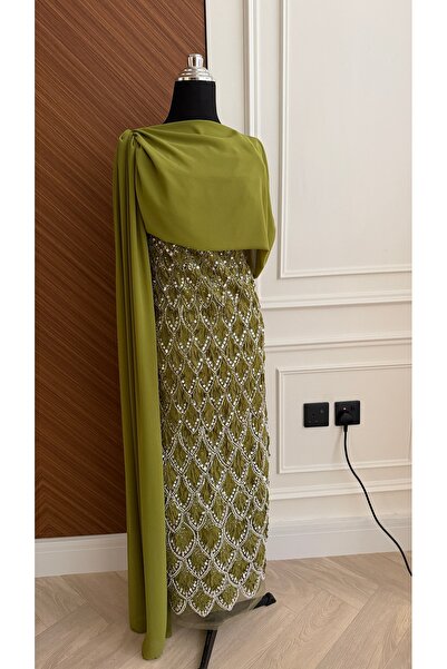 NAQWA FASHION فستان سهرة زيتي