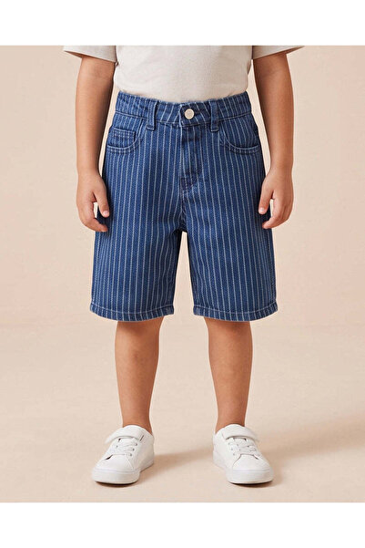 REDTAG Boys Blue Striped Knit Denim Pull On Shorts