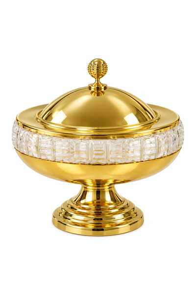 AKDC Metal and Glass Footed Candy Bowl with Lid Gold - 25×15cm