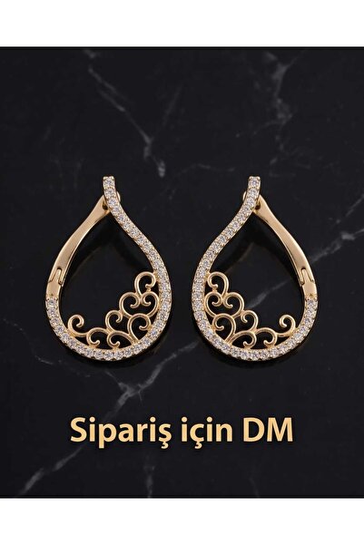 Küpe LÜKS Seri Şık Model Taşlı Altın Renk Kaplama + Hediye Paket
