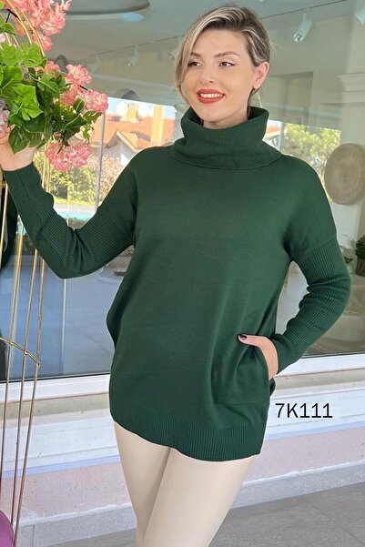 İnce Topuk Degaje Collar Pocketed Knitwear Blouse 7K111