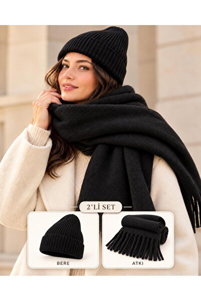 Wearflawless Women's 2-Piece Set Puffy Scarf and Ribbed Beanie Set, Winter Gi...