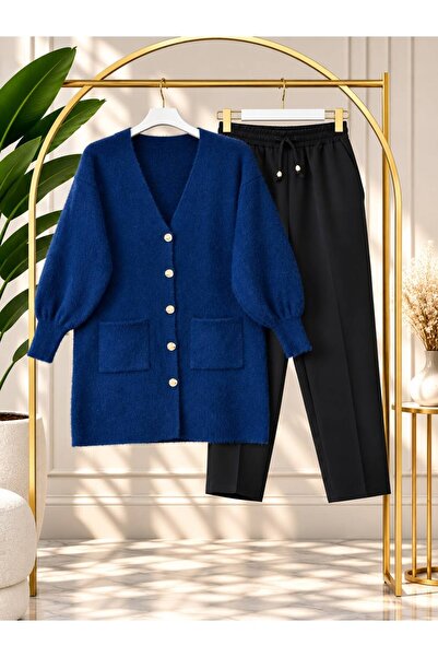 YILMAZBARMAZ Women's Hijab Balloon Sleeve Knitwear Cardigan Panton Set