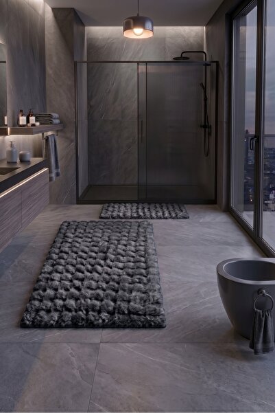 SOFT DECOR 2'Li Bubble Peluş Banyo paspası Su emici Klozet takımı80x120_60x80...