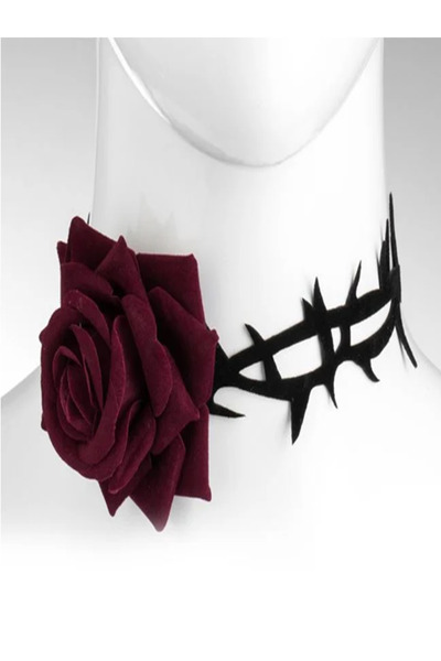 Generic Brand Accesoriu de Deghizare Colier Chocker cu Trandafir & Spini Negr...