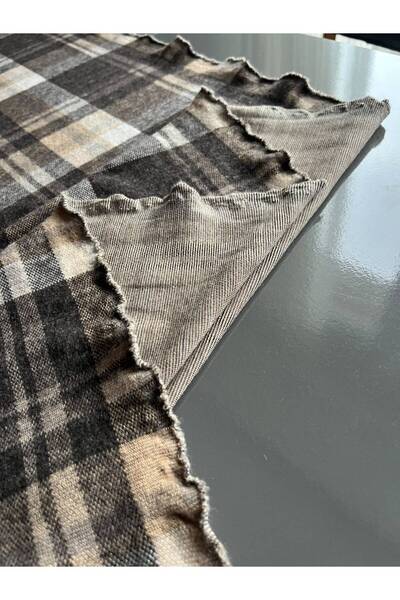 Kumaş sever Coffee Color Plaid Patterned Thermal Combed Cotton Fabric Sale by the Meter Double Width 160 cm Flexible Combed Cotton Clothing Tracksuit Suit Clothing