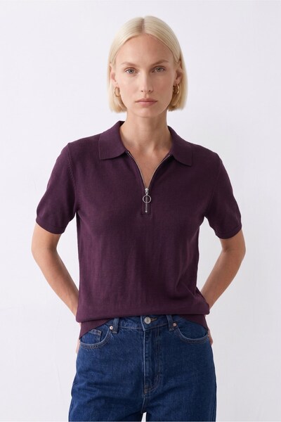 Shopping Shop Ring Zipper Short Sleeve Knitwear Blouse Murdum