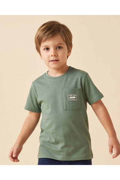 REDTAG Boys Dark Green Graphic Pocket T-Shirt