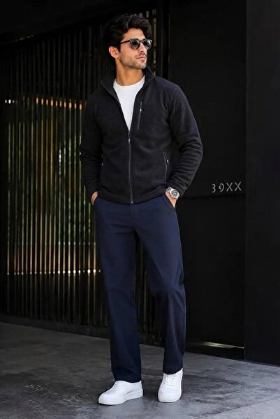 DAMGA JEANS Men's Daily Thick Full Zipper Black Fleece