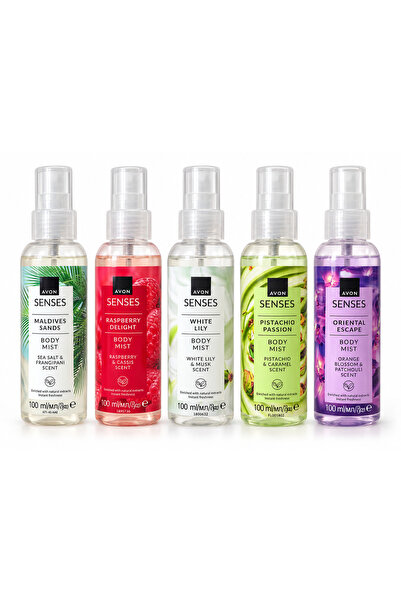 AVON Σετ 5 αρωματικών σπρέι σώματος Bosy Mist 5x100 ml: Σμέουρο, Άμμοι Μαλδίβ...