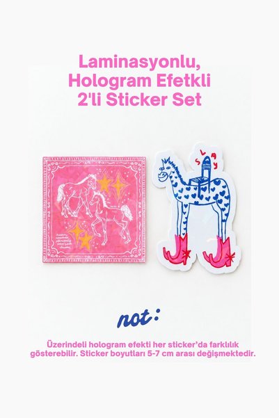 ArtDropsco Pink Horse 2-Piece Hologram Effect Laminated Sticker Set, Agenda Label, Multi-Purpose Sticker, Waterproof