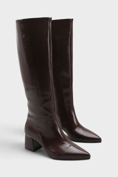 MODAADAM Women's Mordi Short Heeled Boots - Brown-Patent Leather