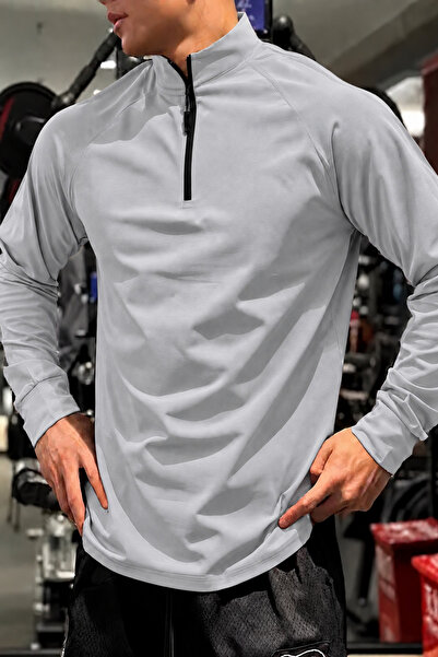 GENIUS STORE Erkek Yarım Fermuarlı Compression Uzun Kol Spor Tişört ve Fitnes...