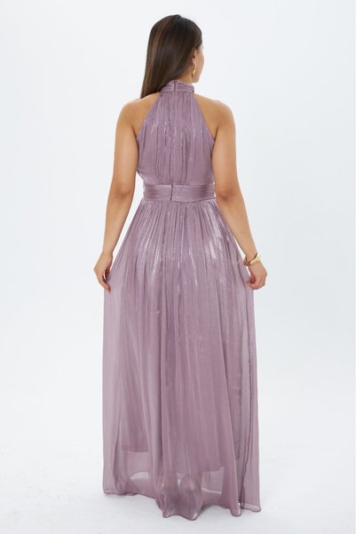 MY GRS Women's Halter Neck Pleated Long Evening Dress