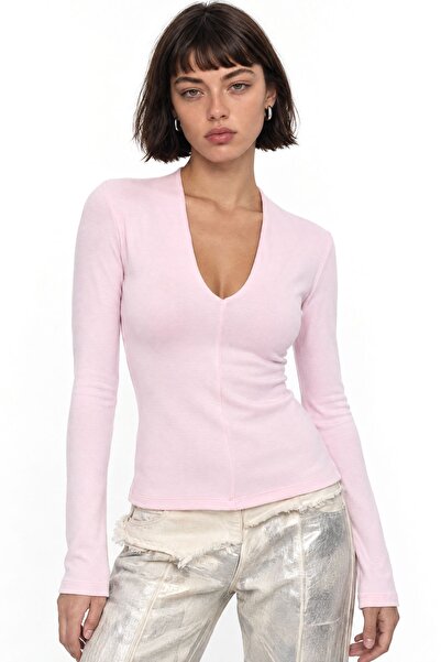 Hiccup BUSEM Slim Fit V Yaka Uzun Kollu Bluz