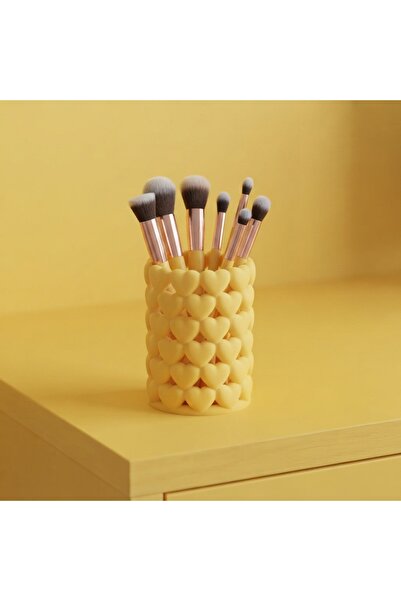Minimalist Kalpli Beyar Kalemlik, Şık Makyaj Fırçası ve Kalem Kutusu, Çalışma Masası Aksesuarı 3D (9.5x6 cm)