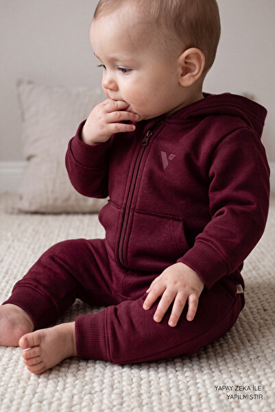 VAUVA Unisex Bebek 3 İplik Şardonlu Tulum - İçi Pamuklu Fermuarlı Kapüşonlu T...