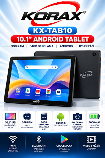 Korax KX-TAB10 10.1" 3gb Ram 64GB Android Tablet Koyu Gri / Siyah